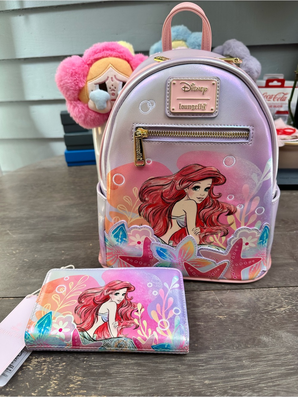 Disney Loungefly The Little Mermaid Pink Mini Backpack & Wallet Set from UK!